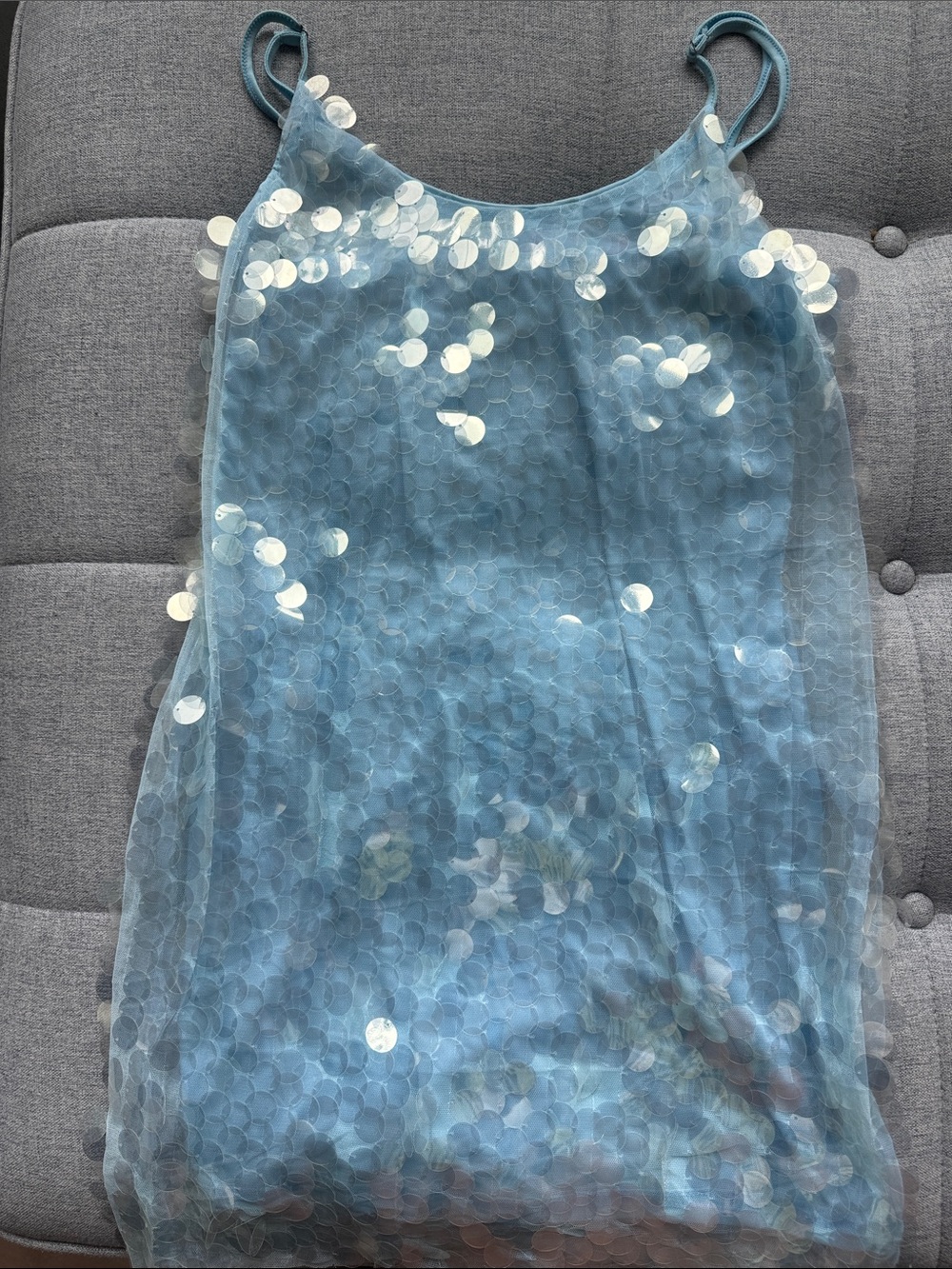 SHEIN Light Blue Sequin Overlay Mini Dress